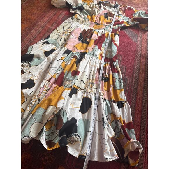 Anthropologie Conditions Apply Puff Sleeved Midi Dress Multicolor Floral 12 - Picture 6 of 7